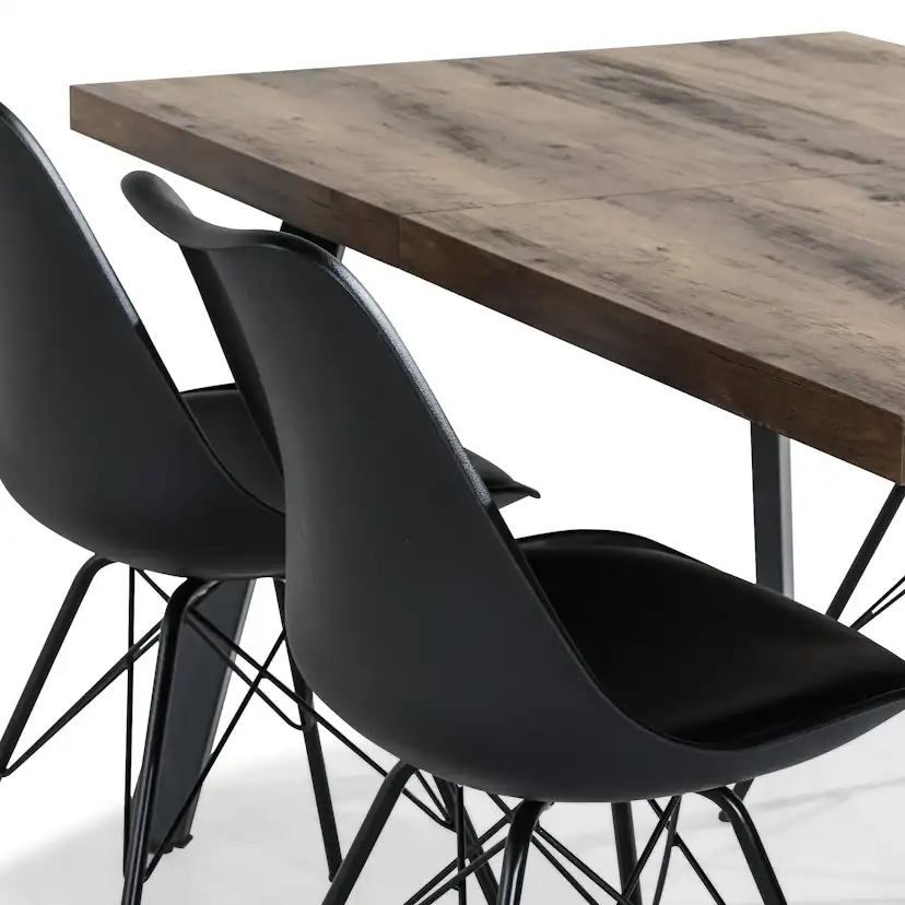 Matgrupp Basic Home Marcelen Rektangulärt Matbord 140-180 cm Förlängningsbart med 4 ShellMatstol Grå/Svart/Natur