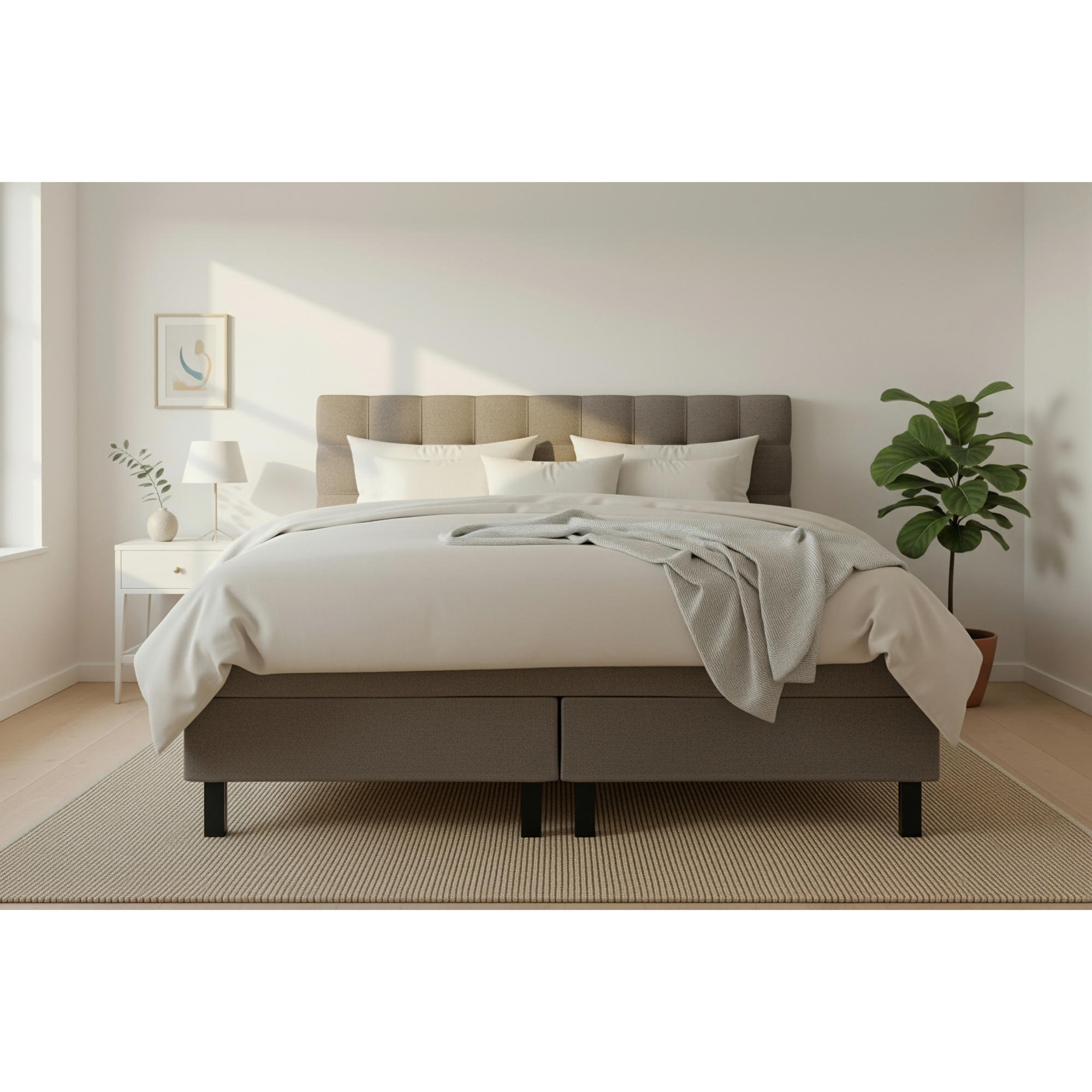 Kontinentalsäng Bedly Hilton Komplett Sängpaket 160x200 cm med Rutad Sänggavel i teddy