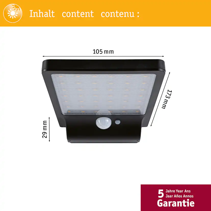 Fasadbelysning Solcell Paulmann Solveig LED Rörelsesensor IP44