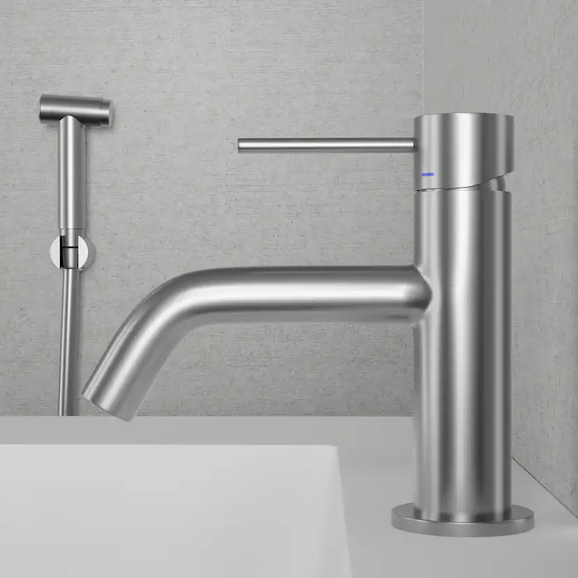Tvättställsblandare Scandtap Steel Voyage med Sidodusch