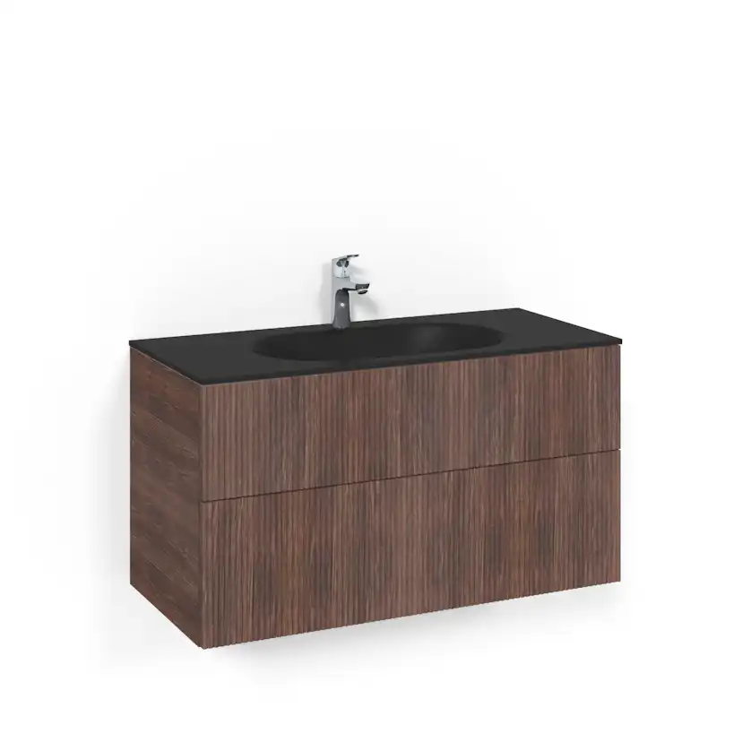 Crown Kom 100x45 Ba Li PO MsG Brun Ask, 1000 mm, Glastvättställ Mattsvart, Med Pushfunktion