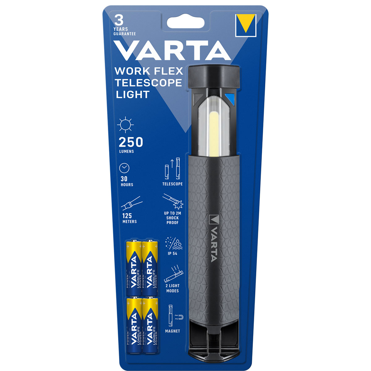 Arbetsbelysning Varta Work Flex Telescope Light IP54 250 lm