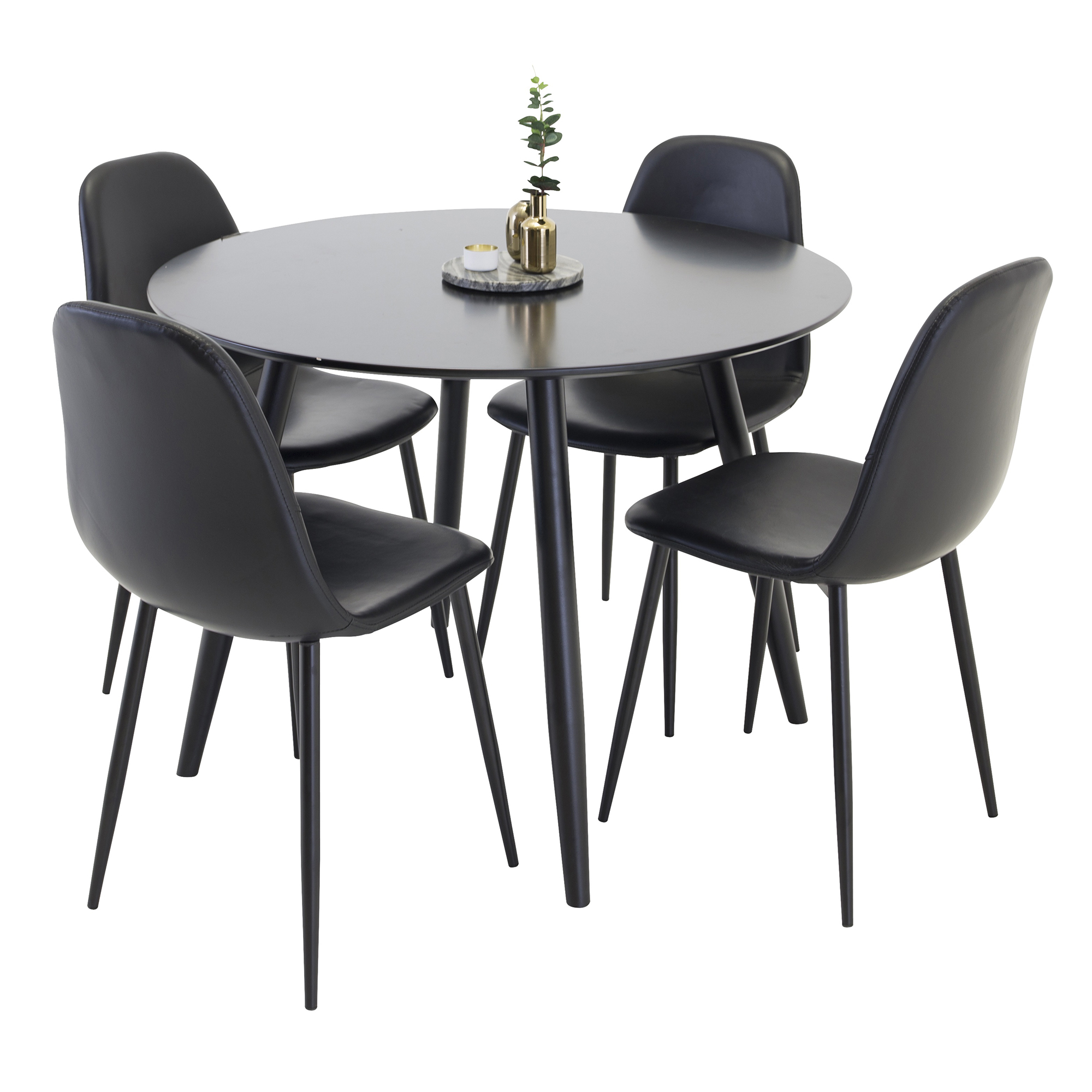 Matgrupp Venture Home Plake med 4 Pobbie Stolar Konstläder Svart