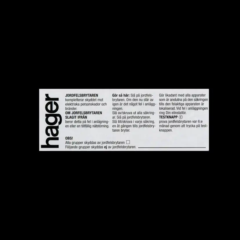Informationsskylt Hager Självhäftande för Jordfelsbrytare