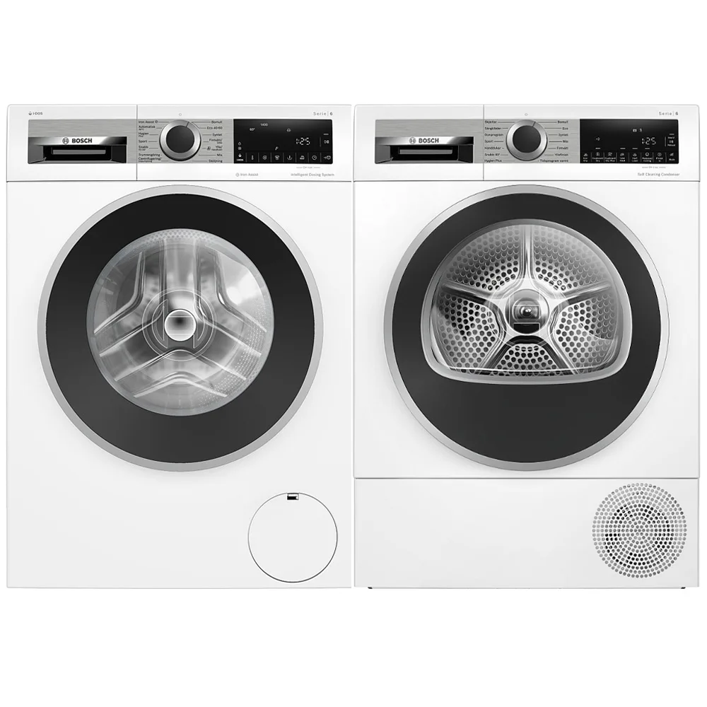 Tvättmaskin och Torktumlare Bosch WGG244FTSN + WQG245DBSN Serie 6 Vit