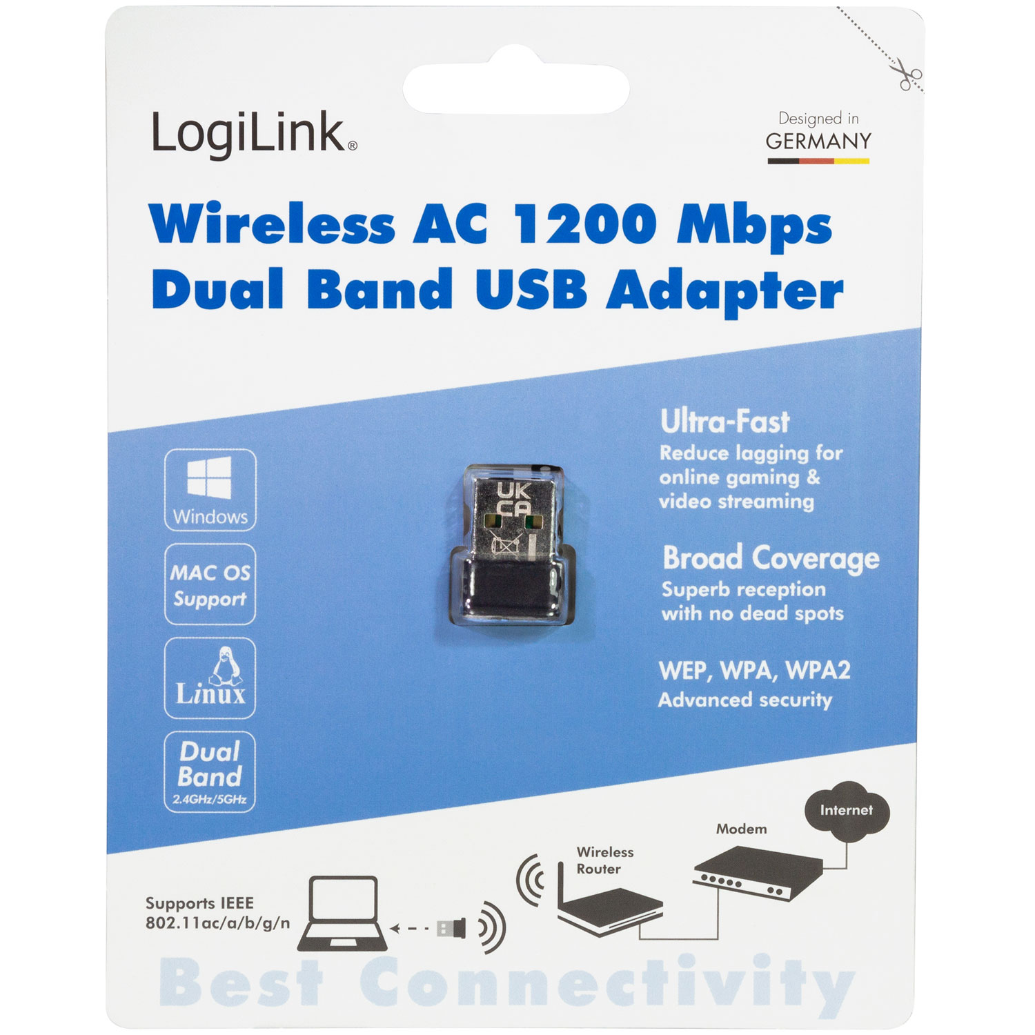 Trådlöst Nätverkskort LogiLink USB 2.0 Wifi-Adapter AC 1200Mbit/s Svart