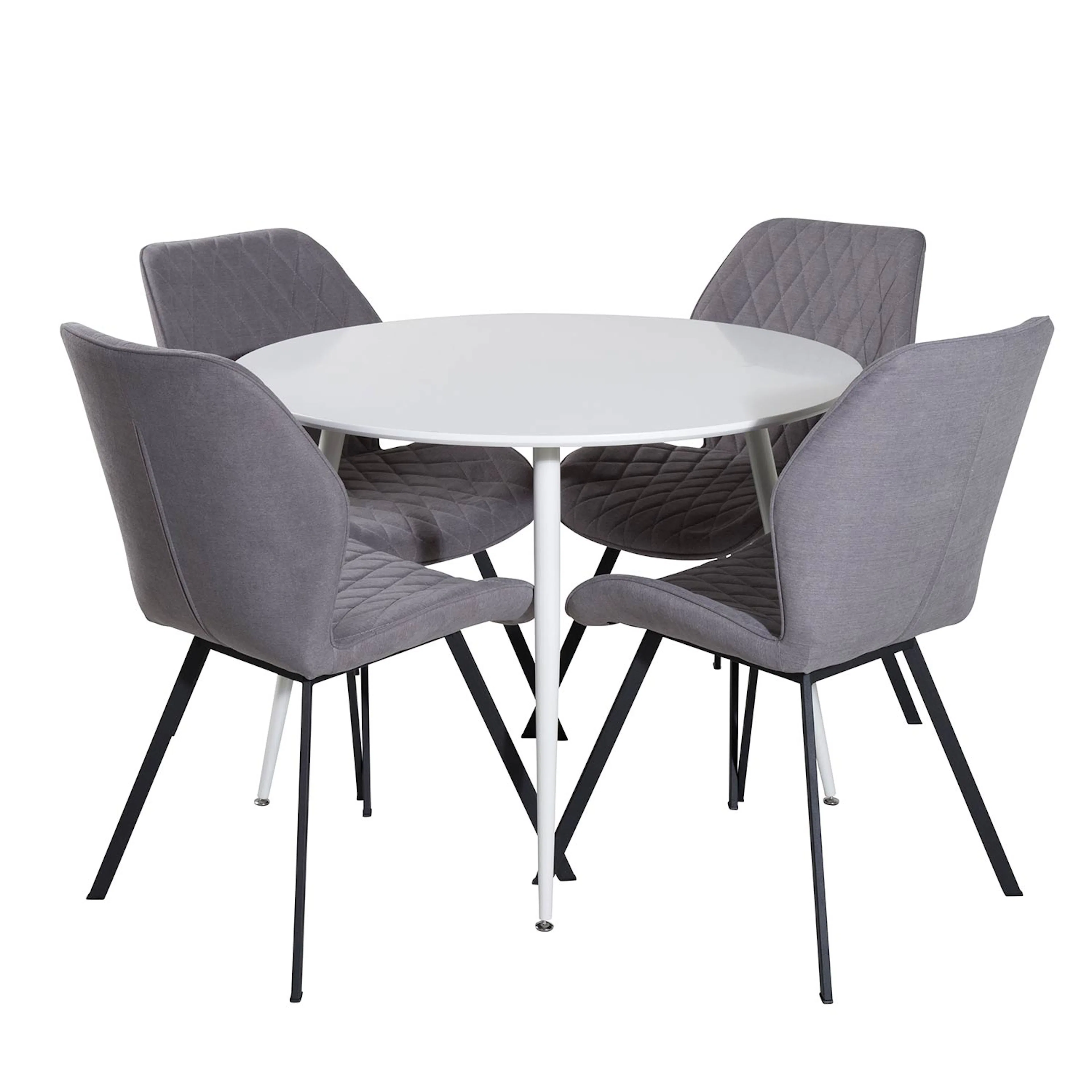 Plaza Round Table - White top /GemmaChair - -gråFabric_4 Vit/Grå/Svart