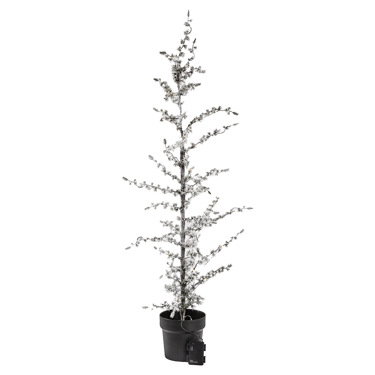 Plastgran Nordic Winter Konstgjort Lärkträd i Kruka med Snö och Ljus 120 cm