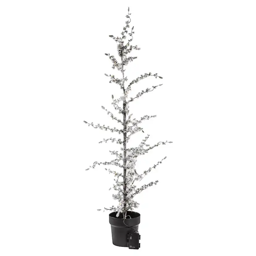 Plastgran Nordic Winter Konstgjort Lärkträd i Kruka med Snö och Ljus 120 cm