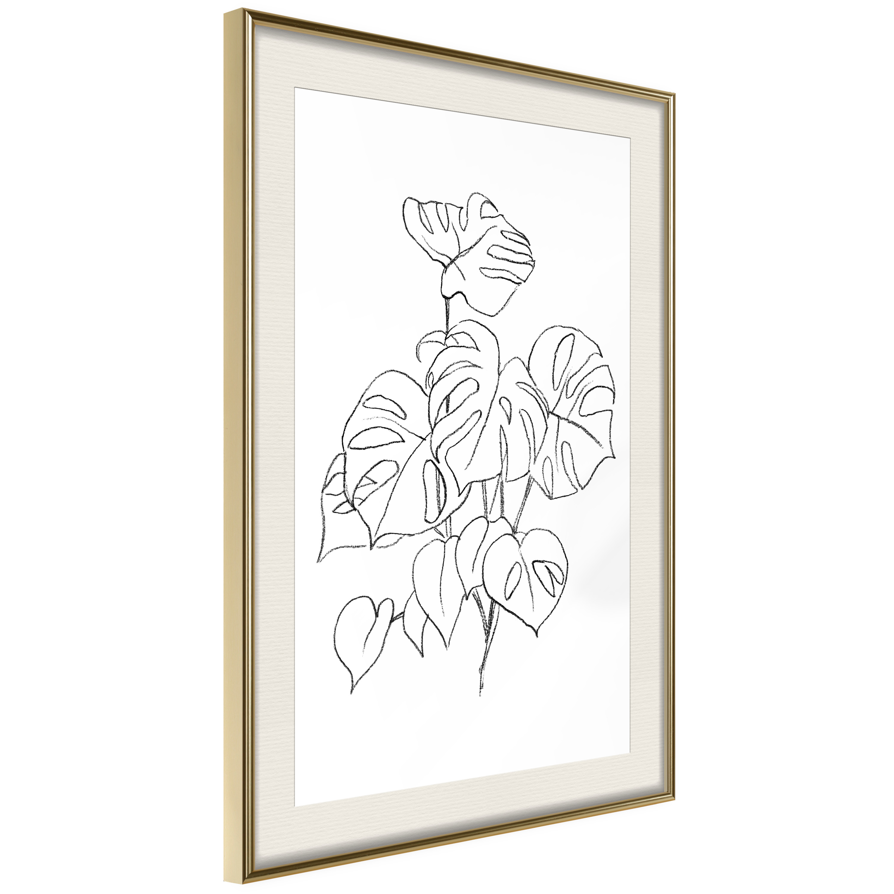 Affisch - Monochrome Monstera [Poster] 40x60 Guld ram med passepartout, 40x60 cm