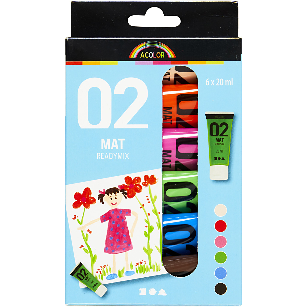 Akrylfärg Creativ Company Readymix A-color Kompletterande Färger Nr 02 Matt 6st 20 ml/1 Förp