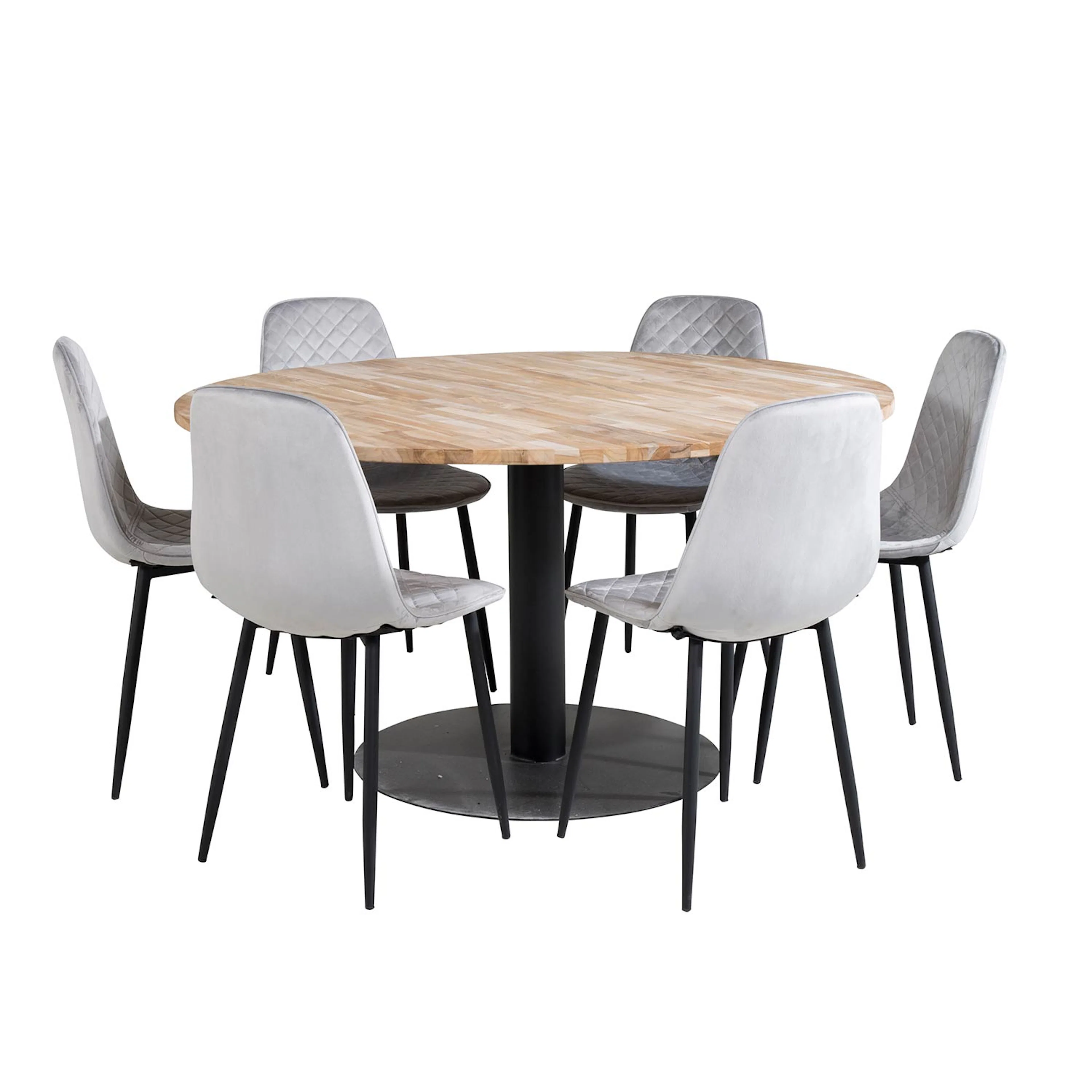 Cirebon Round Table -140cm - Nature/Grey Velvet_6 Natur/Svart/Grå