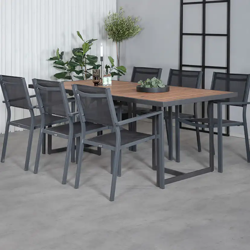 Matgrupp Venture Home King med 6 Curz Stapelbara Matstolar