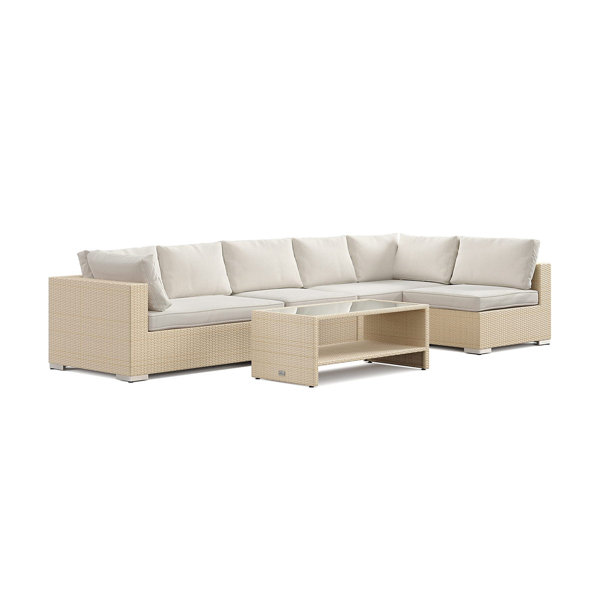 Bahamas Schäslong soffa 6 sits(Vändbar) - bord med hylla Beige
