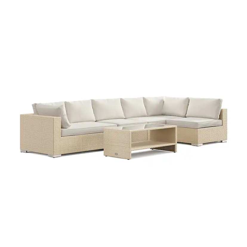 Bahamas Schäslong soffa 6 sits(Vändbar) - bord med hylla Beige