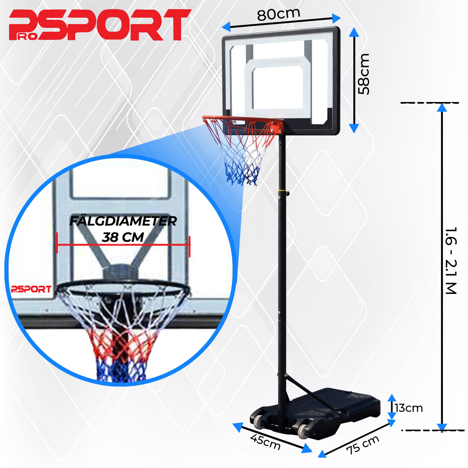 Basketkorg ProSport för Barn 1,6-2,1m