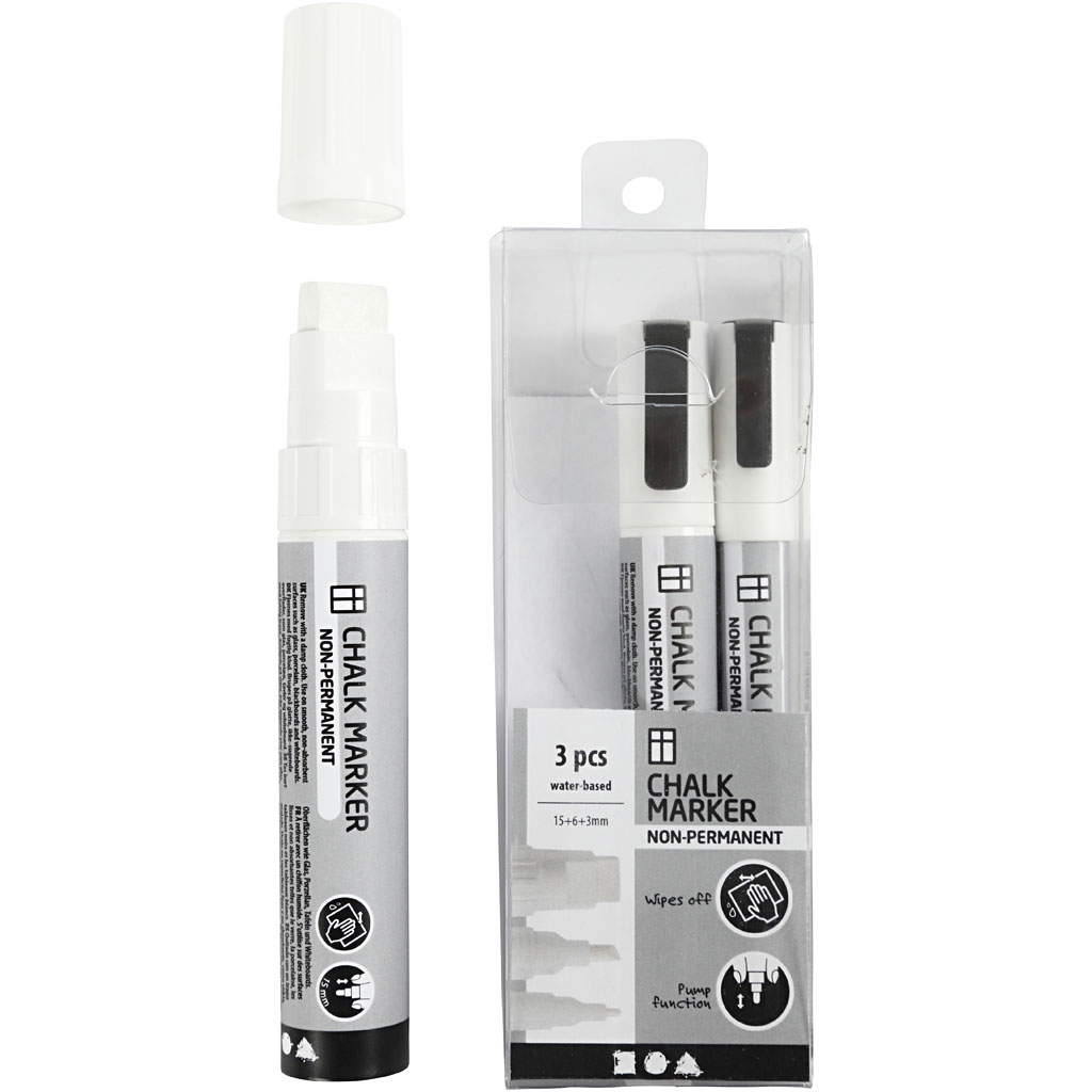 Tusch Creativ Company Chalk Markers Vit Spets 3+6+15 mm 3 St