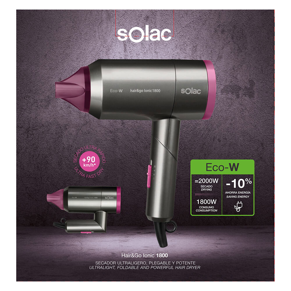 Hårtork Solac Hair&Go Ionic 1800 Hopfällbar