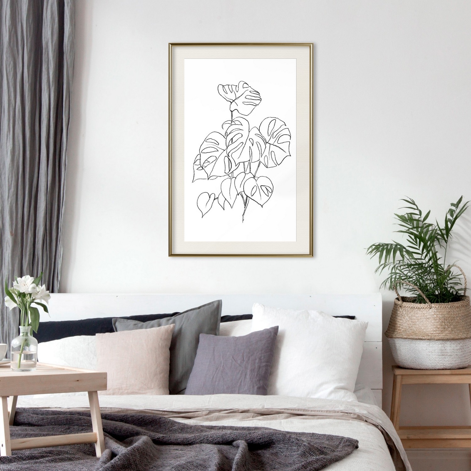 Affisch - Monochrome Monstera [Poster] 40x60 Guld ram med passepartout, 40x60 cm