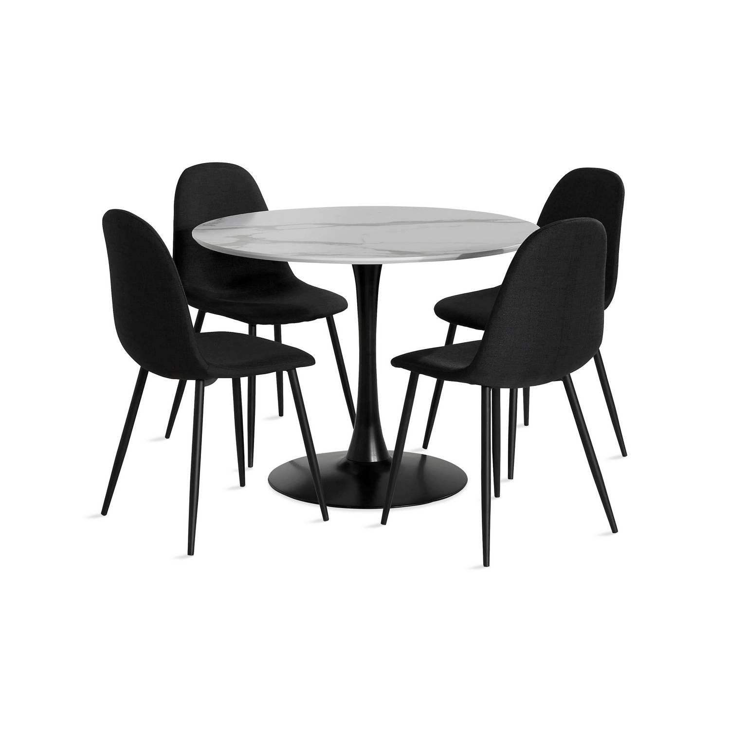 Matgrupp Basic Home Caitly Runt Matbord 100 cm Svart Bas med 4 Nibe Matstol