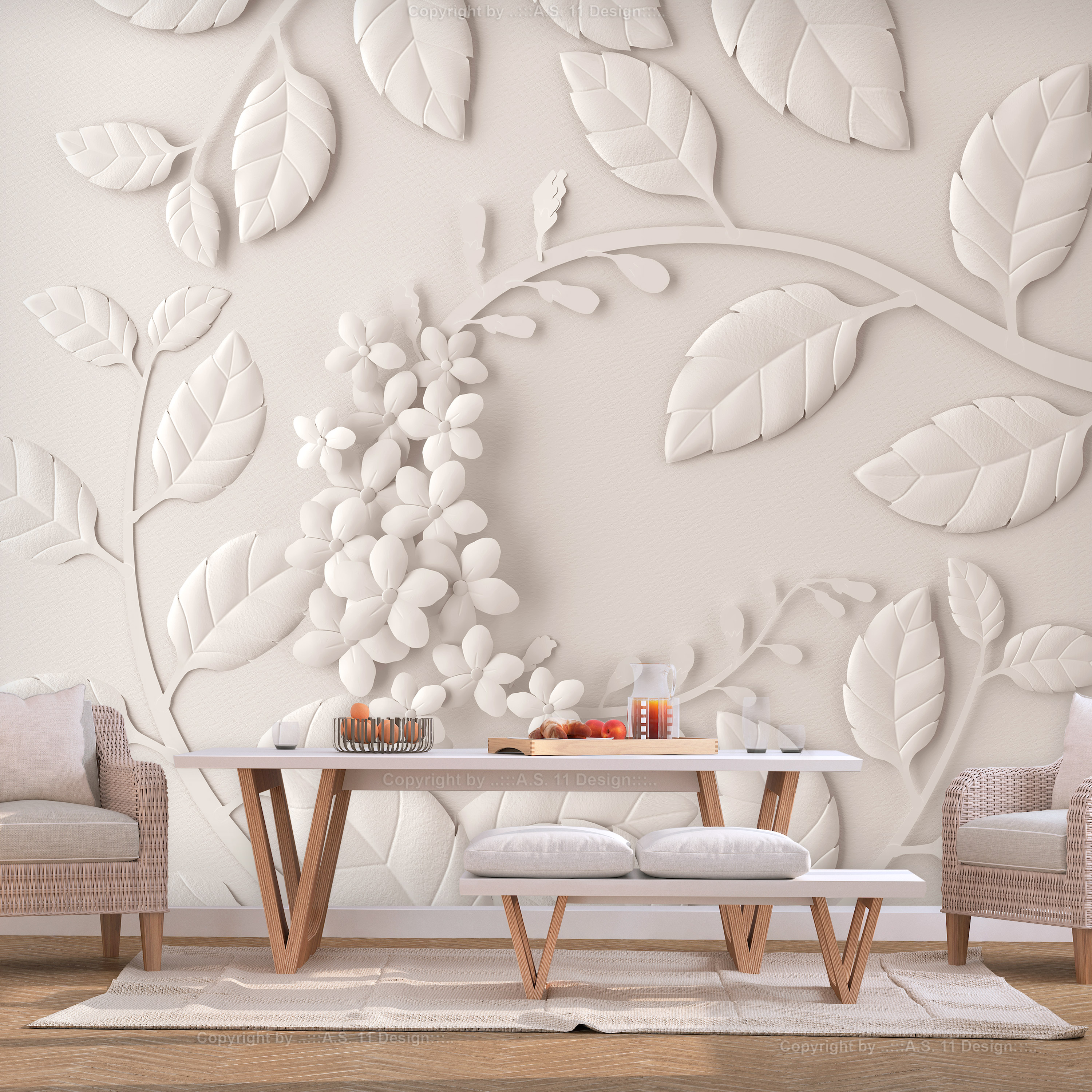 Fototapet Arkiio Självhäftande Paper Flowers Cream