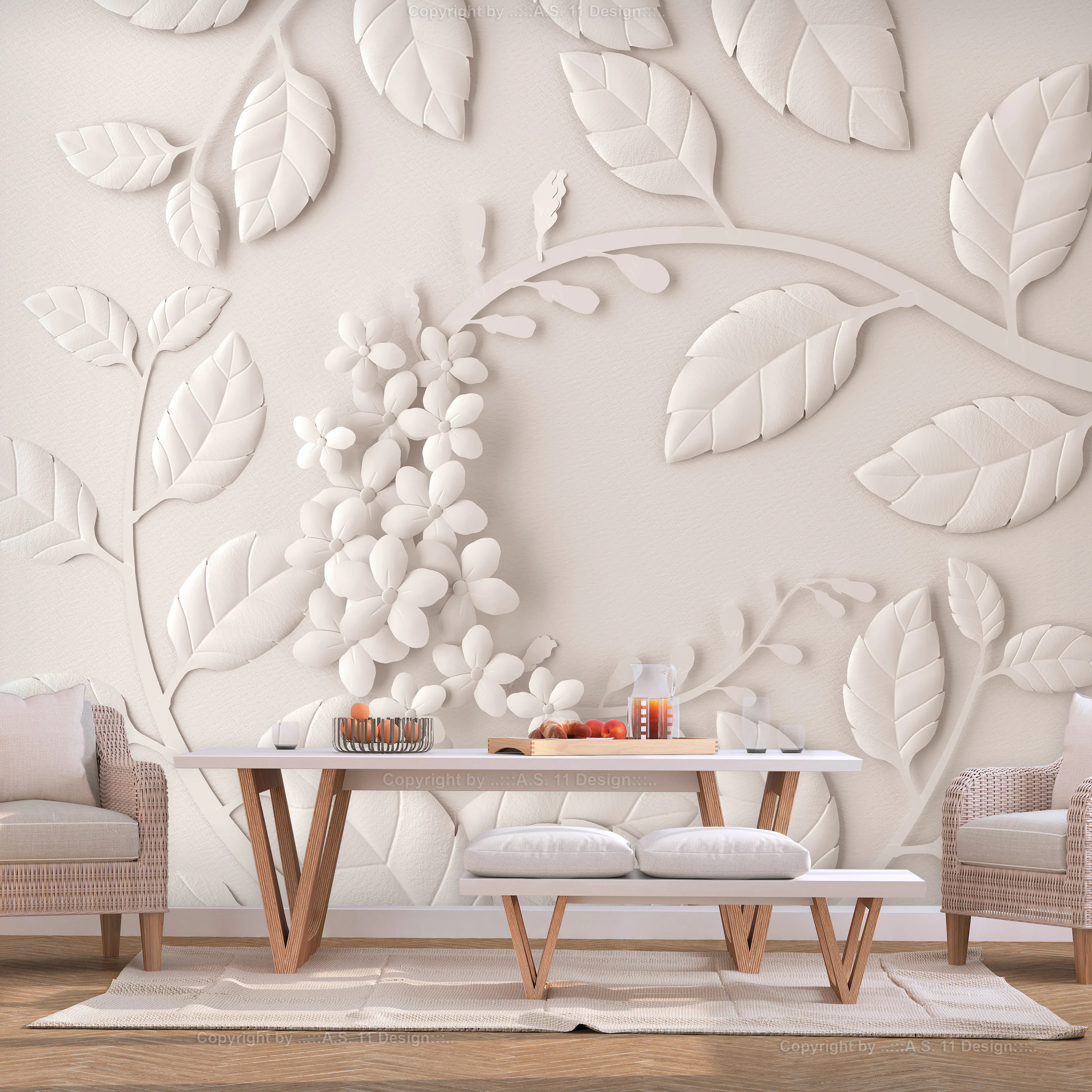 Fototapet Arkiio Självhäftande Paper Flowers Cream