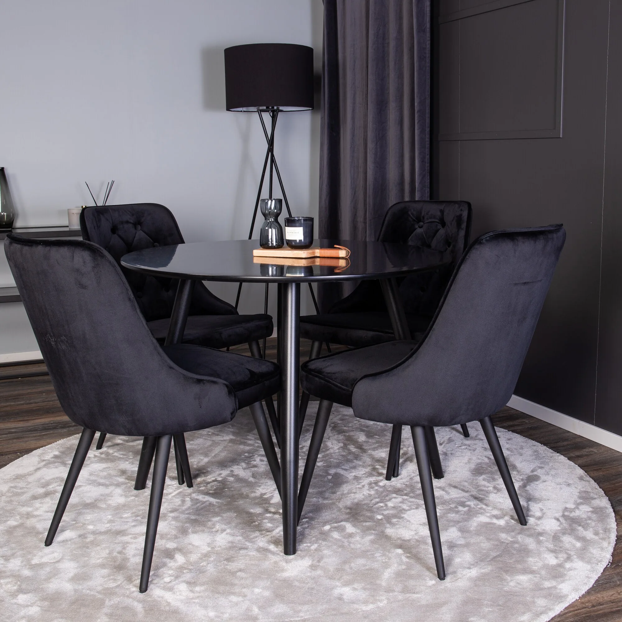 Plaza Runt Matbord - Svart / Svart - ø100*H75 +Velvet Deluxe Svart/Svart Sammet/Svart
