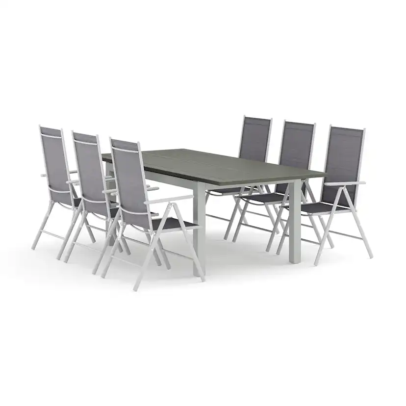Trädgårdsgrupp Comfort Garden Monaco utomhus matgrupp förlängningsbart 150-250x90 med 6 Maggie positionsstolar