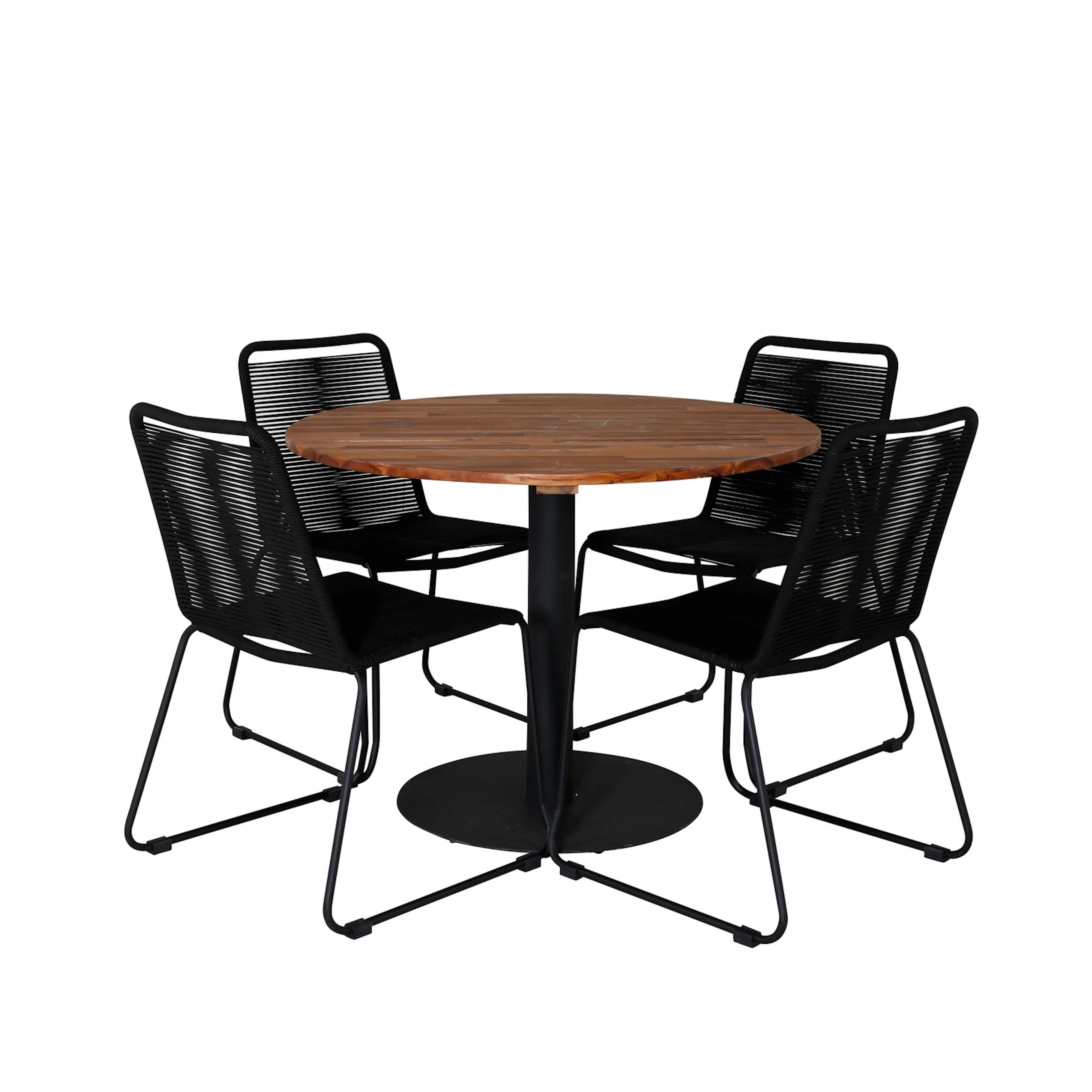 Cot Dining Table - Black steel / Acacia (teaklook) - ø100cm+ Svart