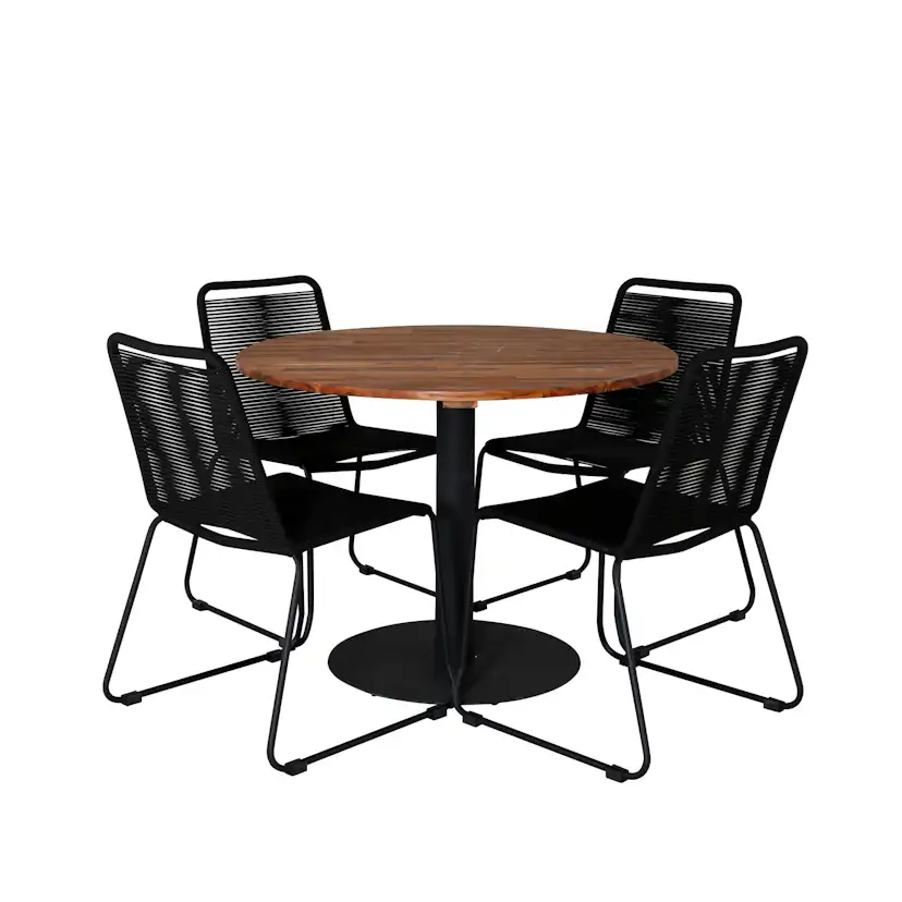 Cot Dining Table - Black steel / Acacia (teaklook) - ø100cm+ Svart