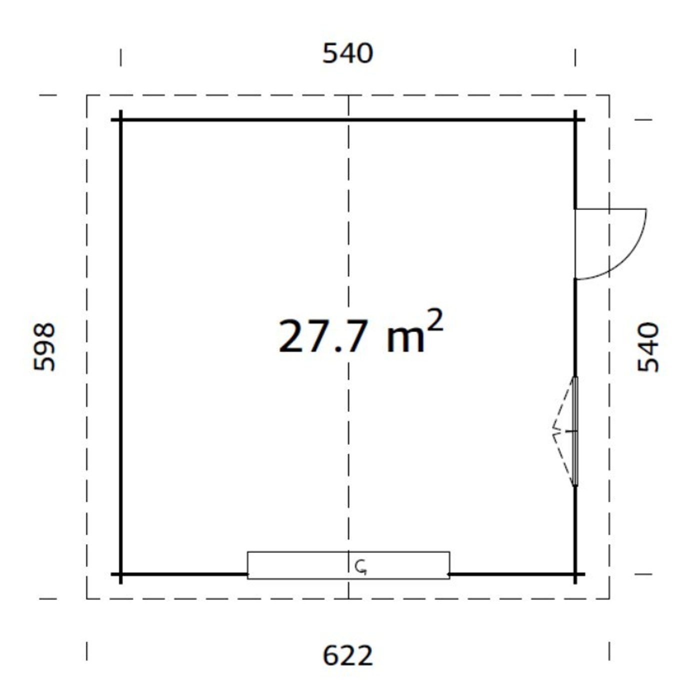 Roger 27,7 m2 with sectional door Impregnerad transparent