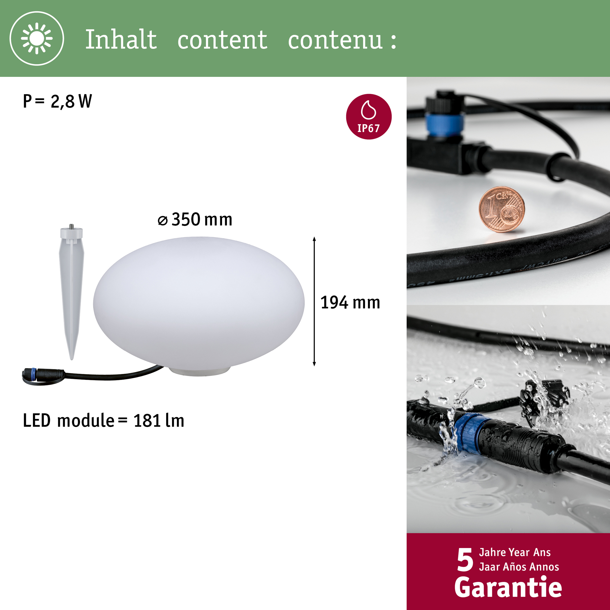 Dekorationsljus LED Paulmann Stone Plug & Shine IP67 24V Diameter: 350 mm