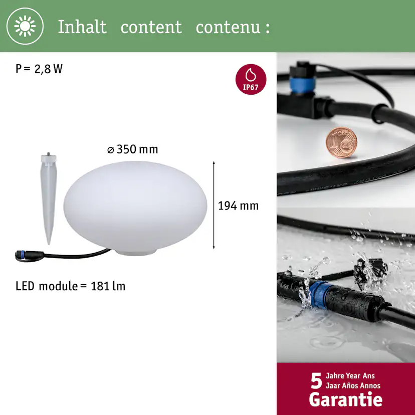 Dekorationsljus LED Paulmann Stone Plug & Shine IP67 24V Diameter: 350 mm