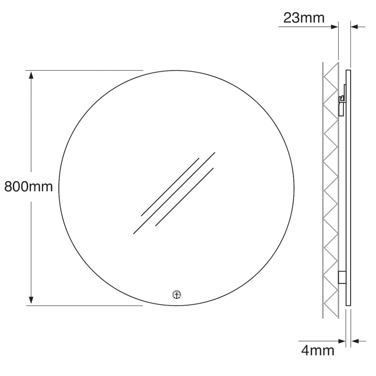 Spegel Gustavsberg Rund 80 cm Diameter: 800 mm