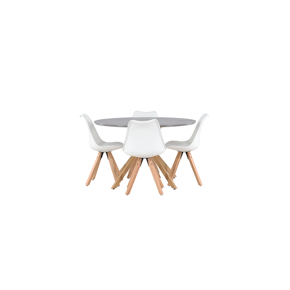 Matgrupp Venture Home Piazza Ø120 cm med 4 st Zeno stolar Vit