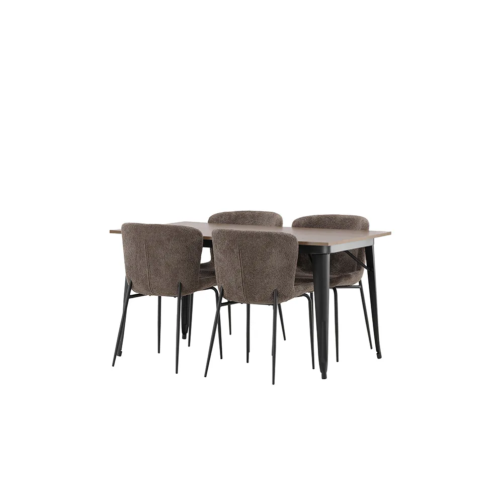 Tempe Dining Table - Black / Walnut MDF +Modesto Dining Chai Beige/Ek