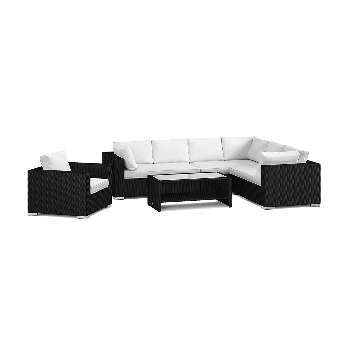 Loungegrupp Comfort Garden Bahamas utomhus L-soffa vänster 7-sits med fåtölj och bord med hylla