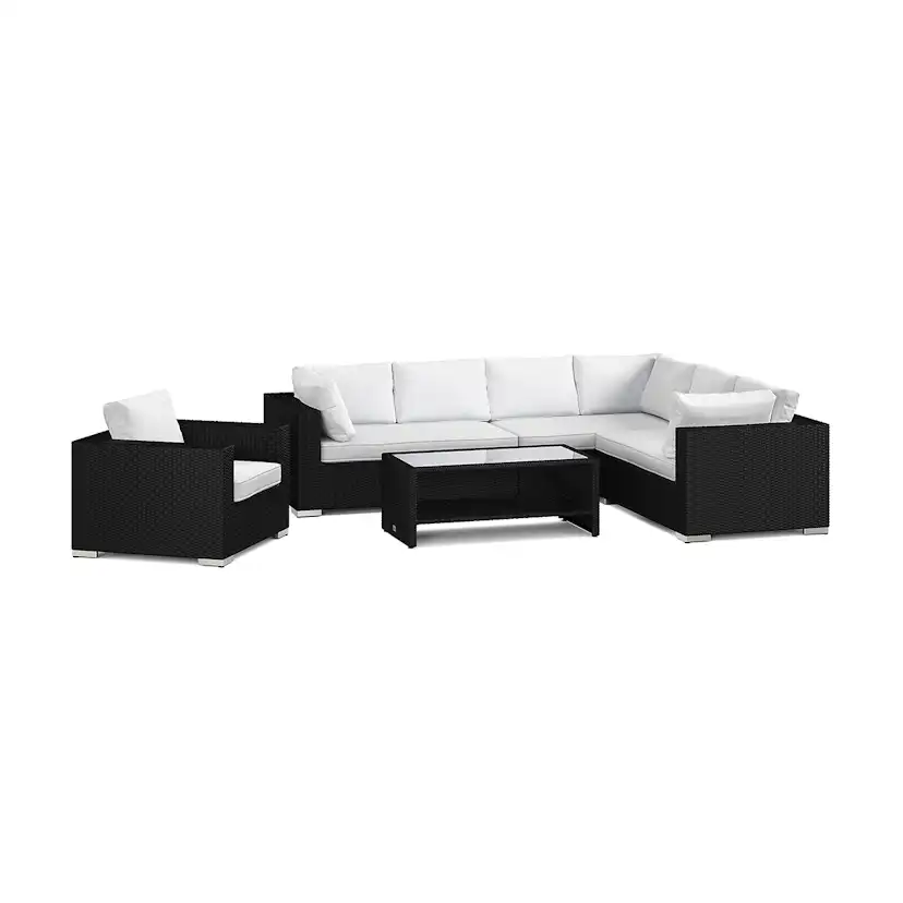 Loungegrupp Comfort Garden Bahamas utomhus L-soffa vänster 7-sits med fåtölj och bord med hylla