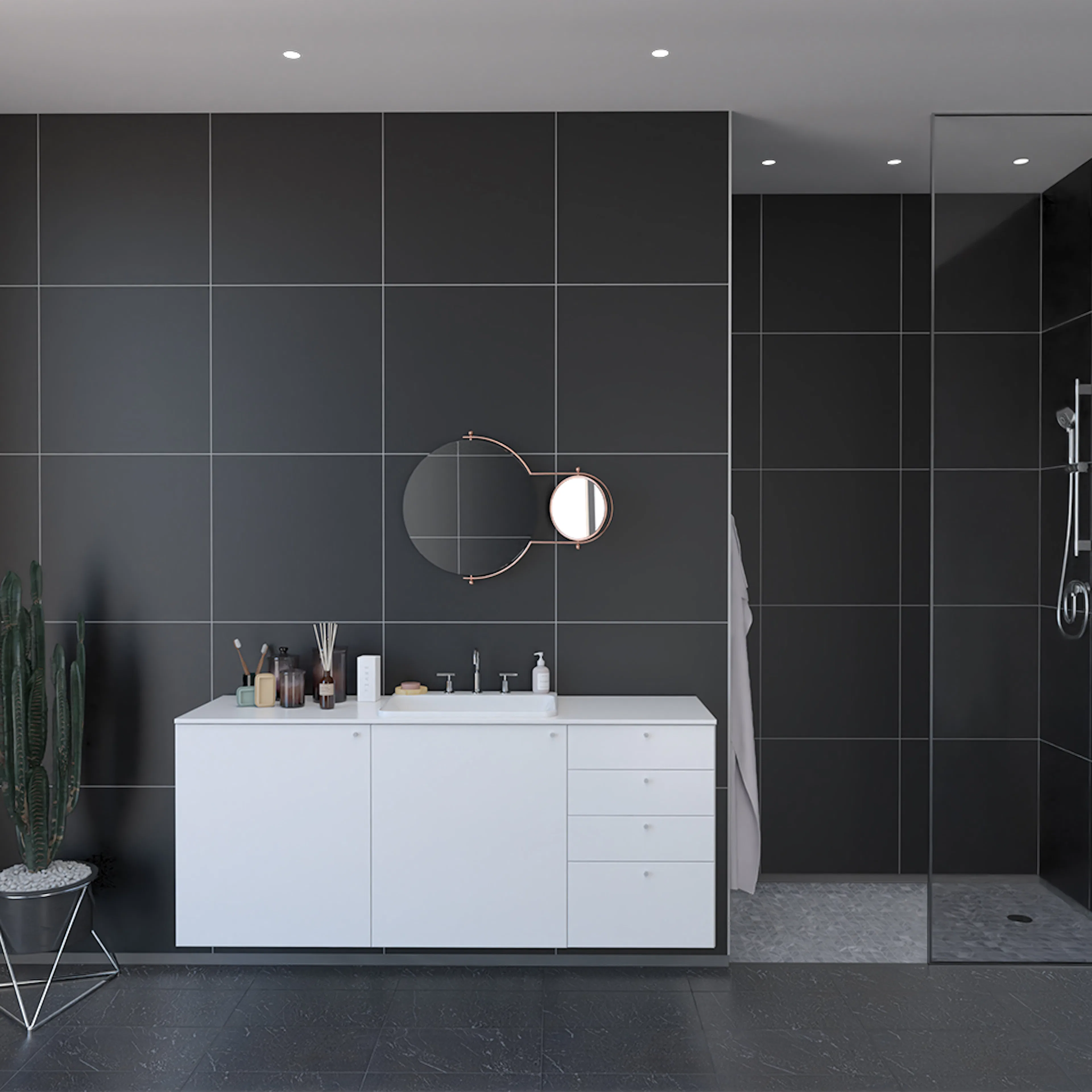 Våtrumsskiva Fibo Black 2024-LM6060 S