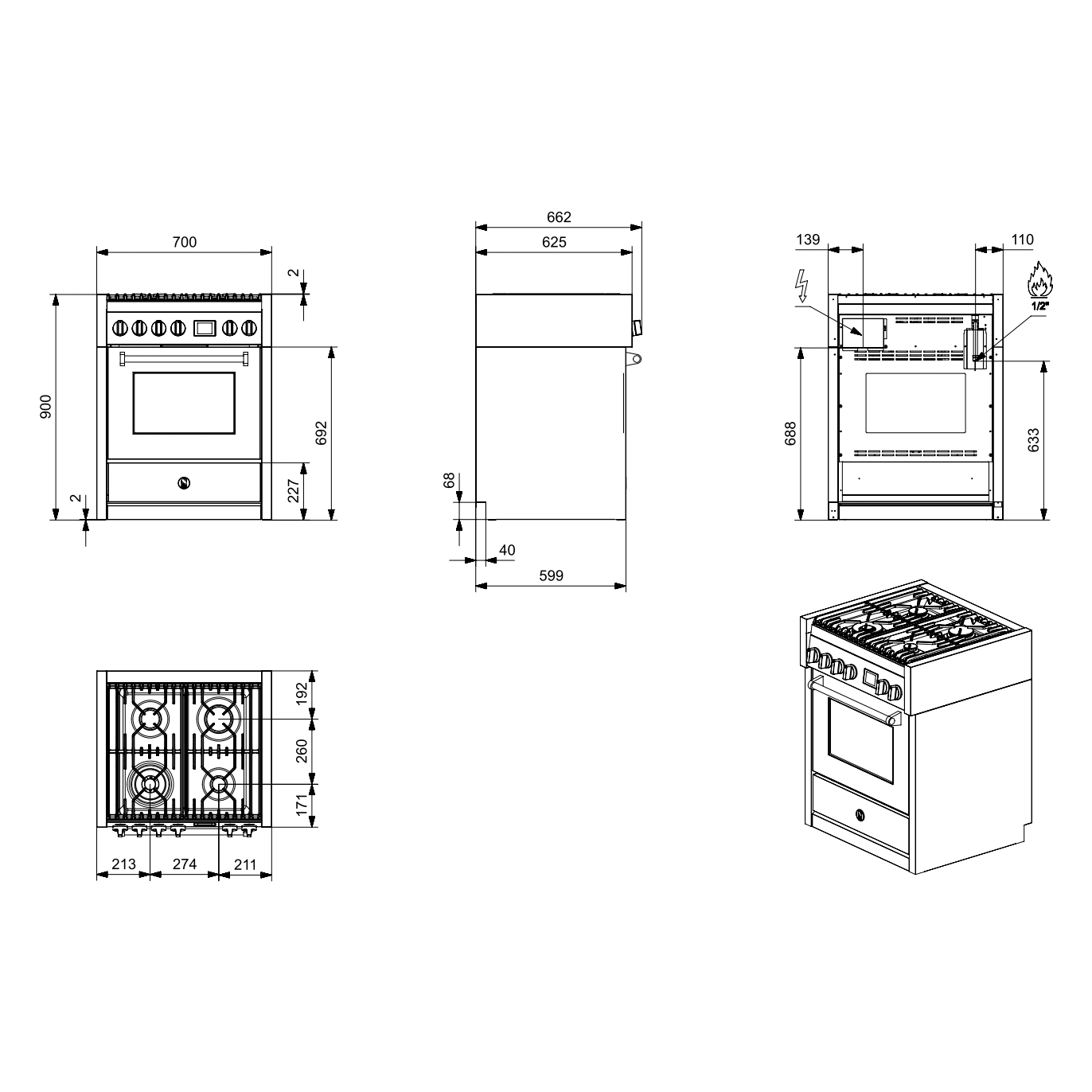 Gasolspis Steel Genesi Combi-Steam 70 cm med Ugn
