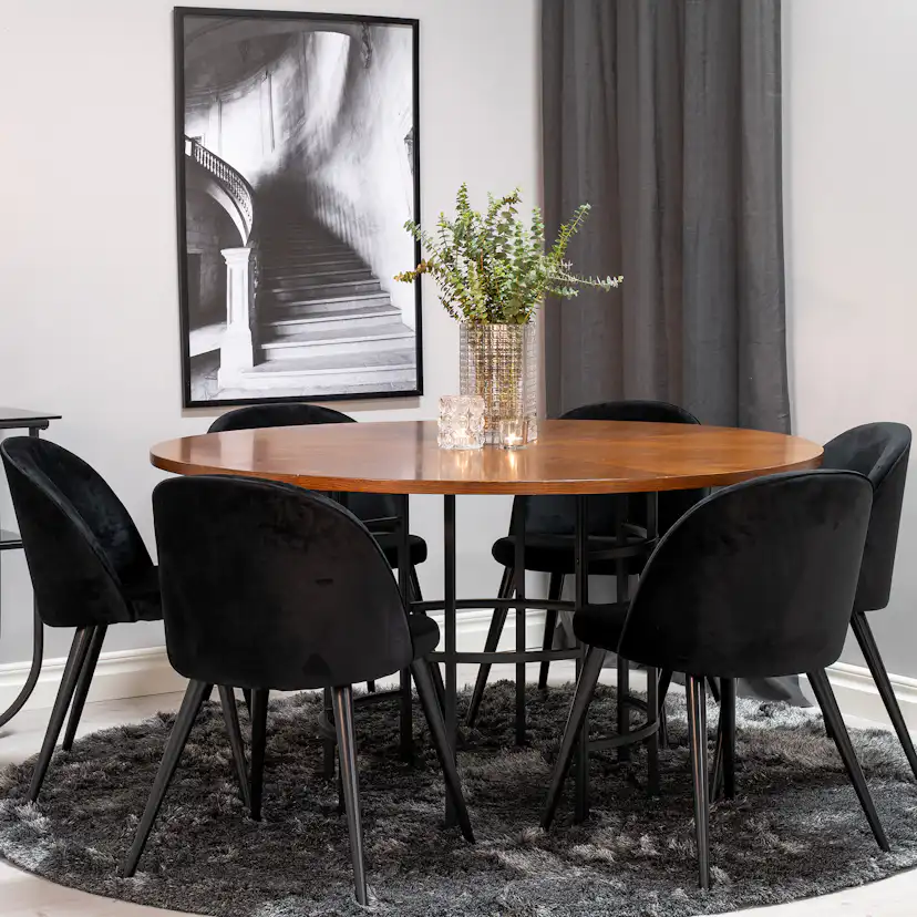 Copenhagen - Dining Table round - Brown / Black+Velvet Matst Brun/Svart