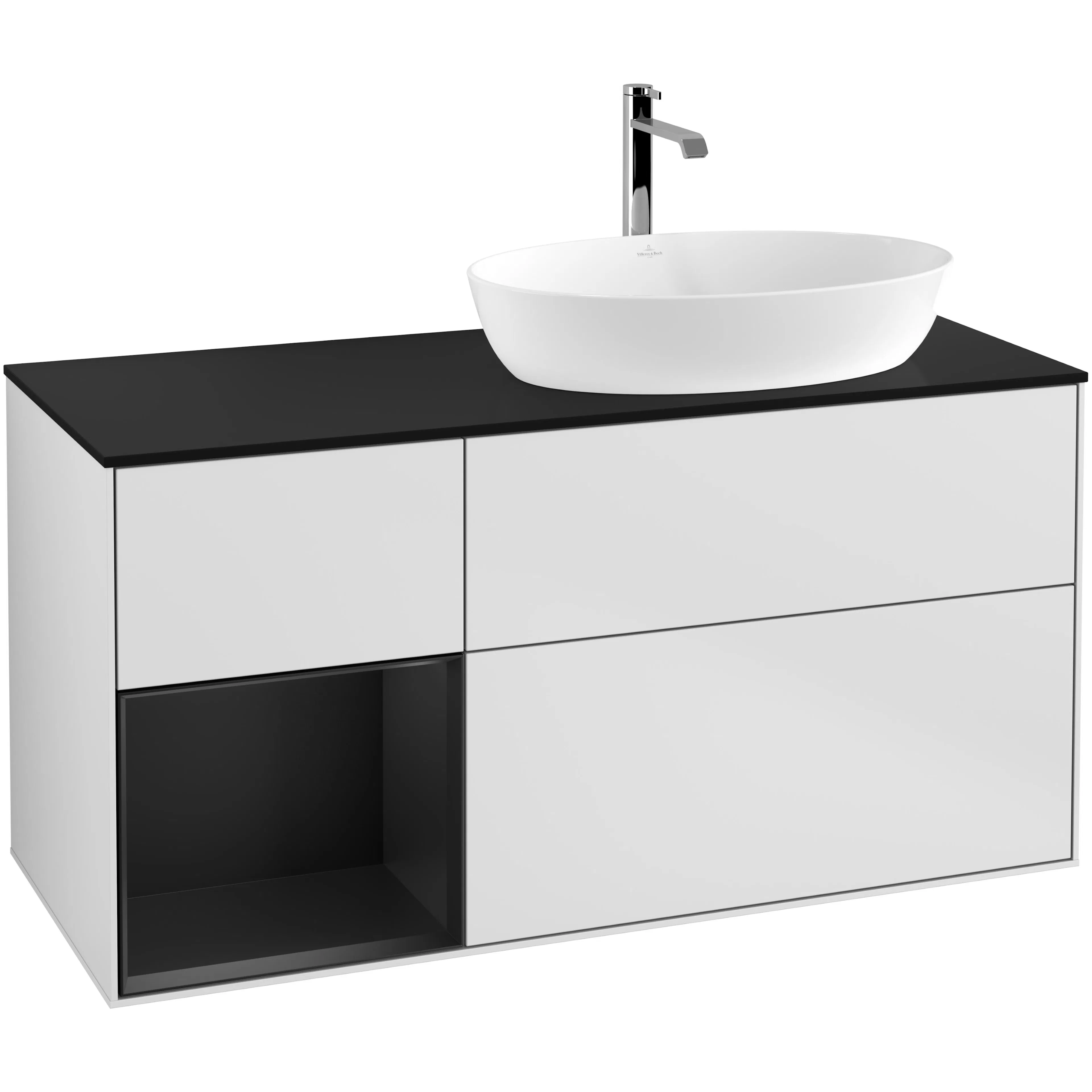 Tvättställsskåp Villeroy & Boch Finion med 3 Lådor Hylla och Bänkskiva för Ocentrerat Tvättställ från Artis & Collaro
