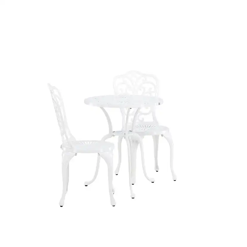 Caféset Venture Home Nandin Klassisk Cafégrupp med Runt Bord & 2 Stolar i Aluminium, Vit
