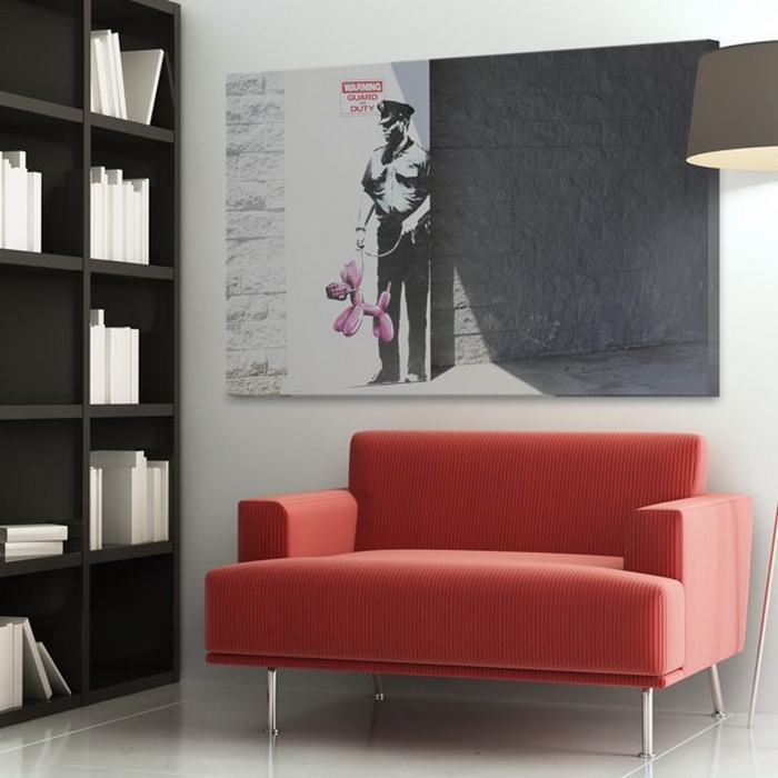 Tavla Arkiio Police Guard And Pink Balloon Dog Banksy 60x40