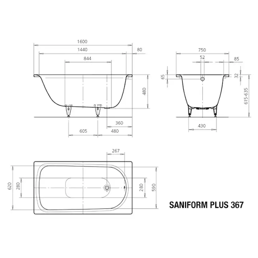 Inbyggnadsbadkar Kaldewei Saniform PlusxStorlek: 1600x750x470 mm, Färg: Pergamon