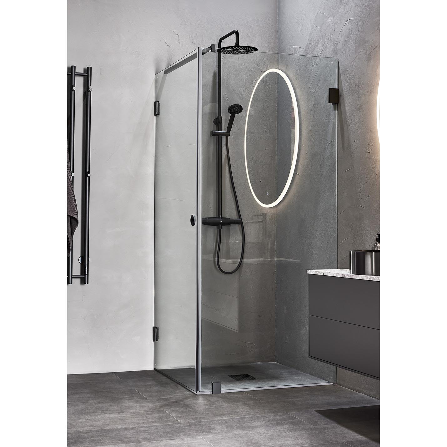 DUSCHHÖRN INFINITY COMBI DÖRR/VÄGG 100X100 SVART Svart, BxD: 1000 (Dörr) x 1000 (Vägg) mm