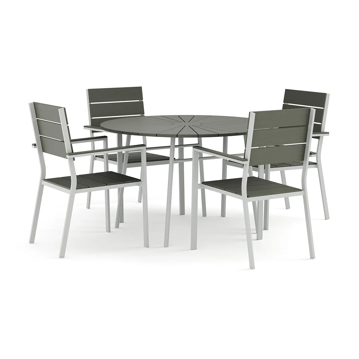 Trädgårdsgrupp Comfort Garden Tunis utomhus rund matgrupp 120 cm med 4 Tunis stapelstolar