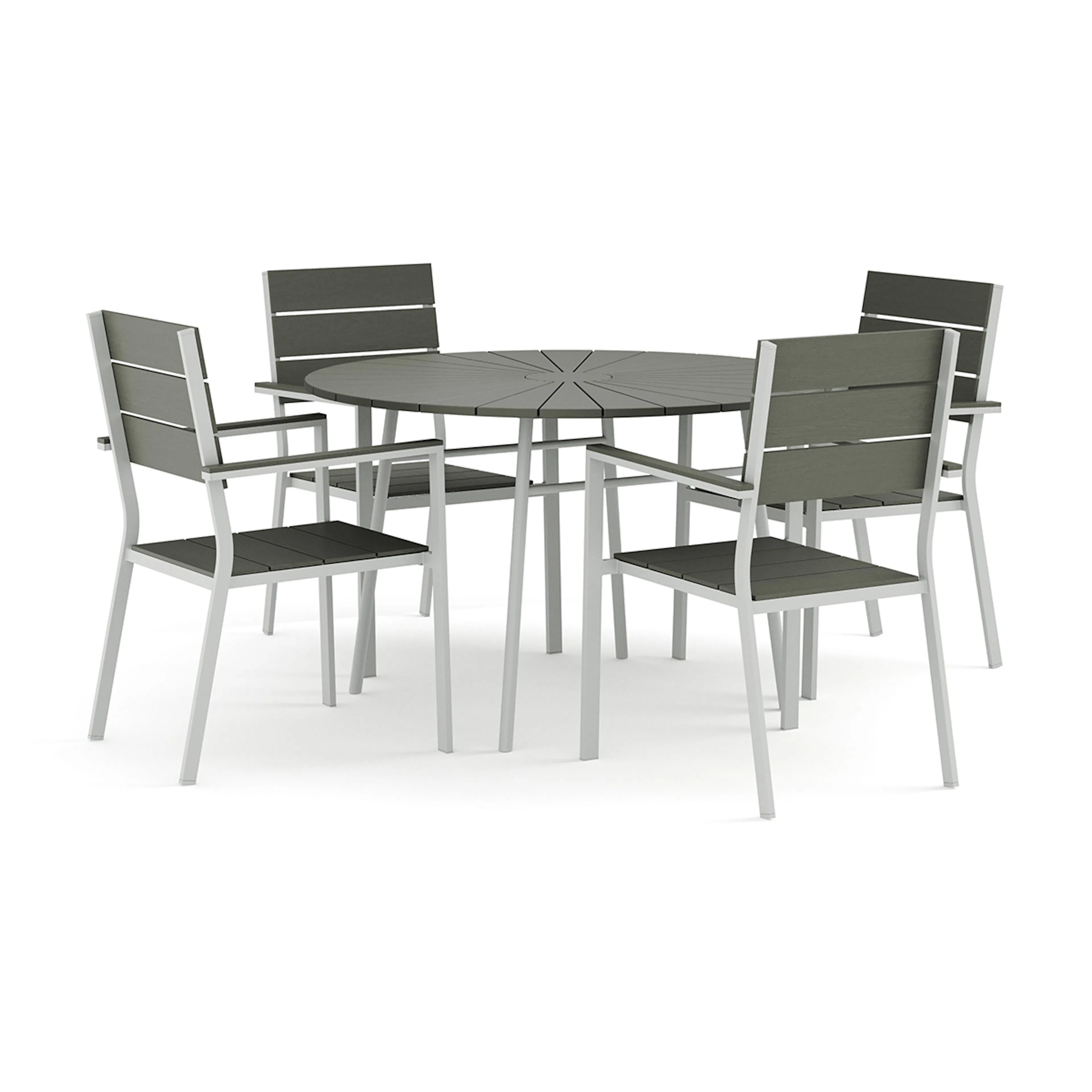Trädgårdsgrupp Comfort Garden Tunis utomhus rund matgrupp 120 cm med 4 Tunis stapelstolar