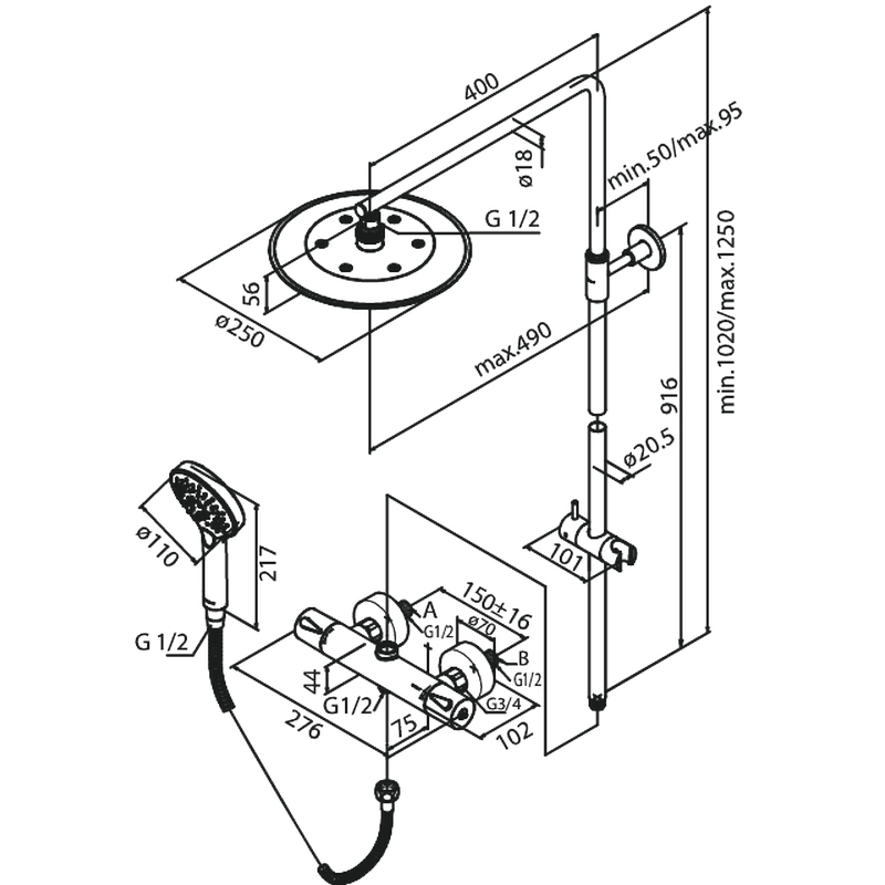 SILHOUET SHOWER SYSTEM Mattvit, 150 cc