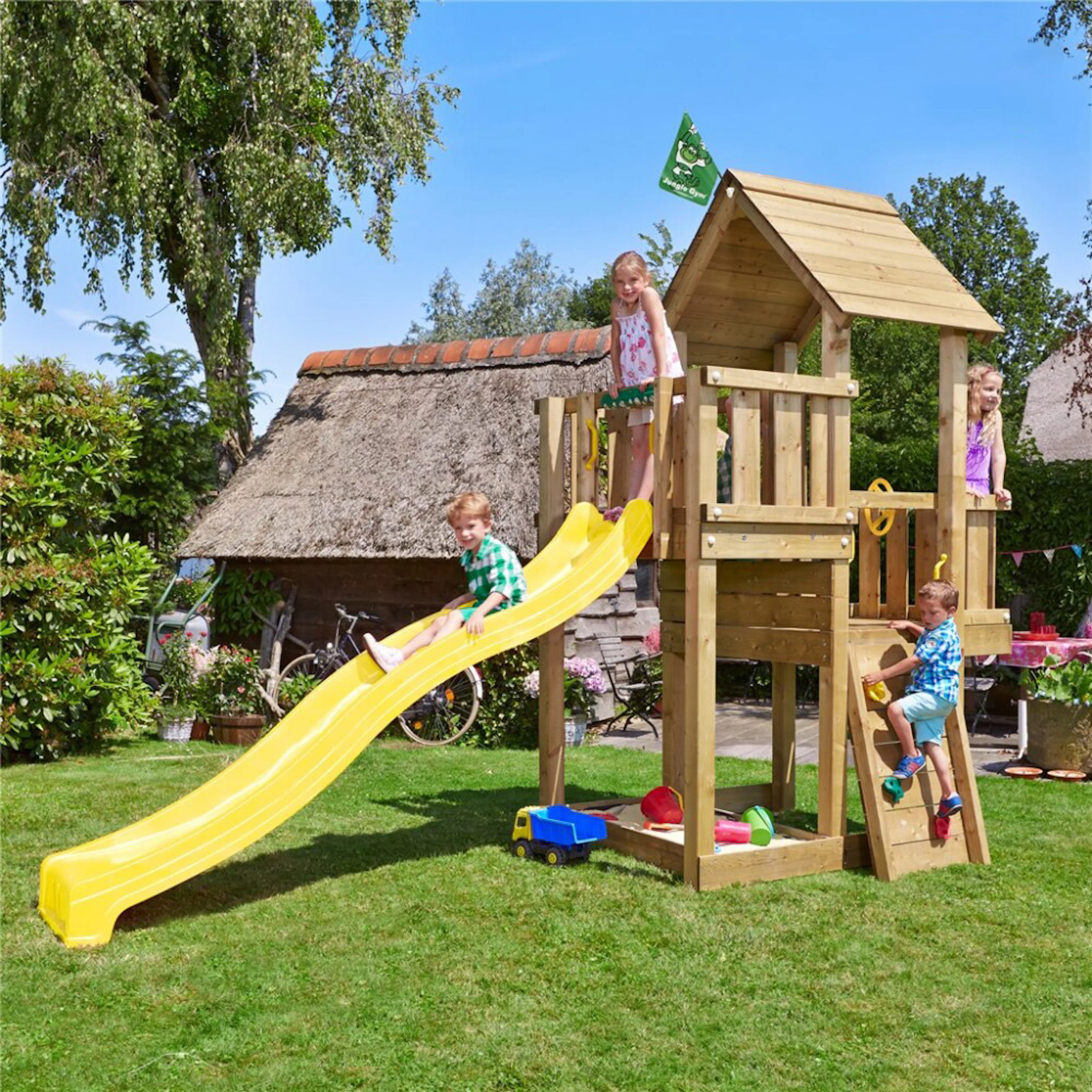 Lekställning Jungle Gym Lektorn Cubby med Rutschkana & Sandlåda